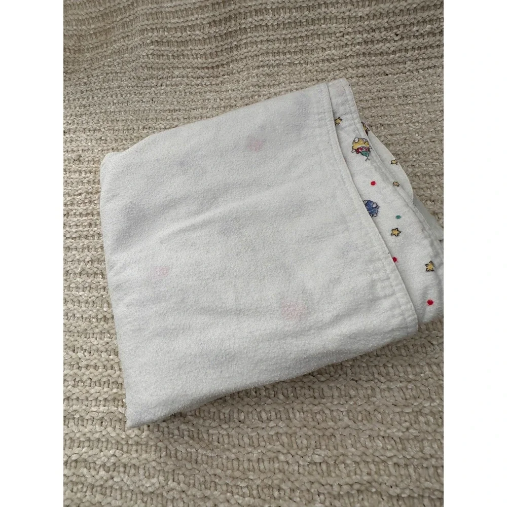 Vintage Baby Receiving Blanket‎ Circus Clown Stars White Flannel Lovey 36x41 Toy